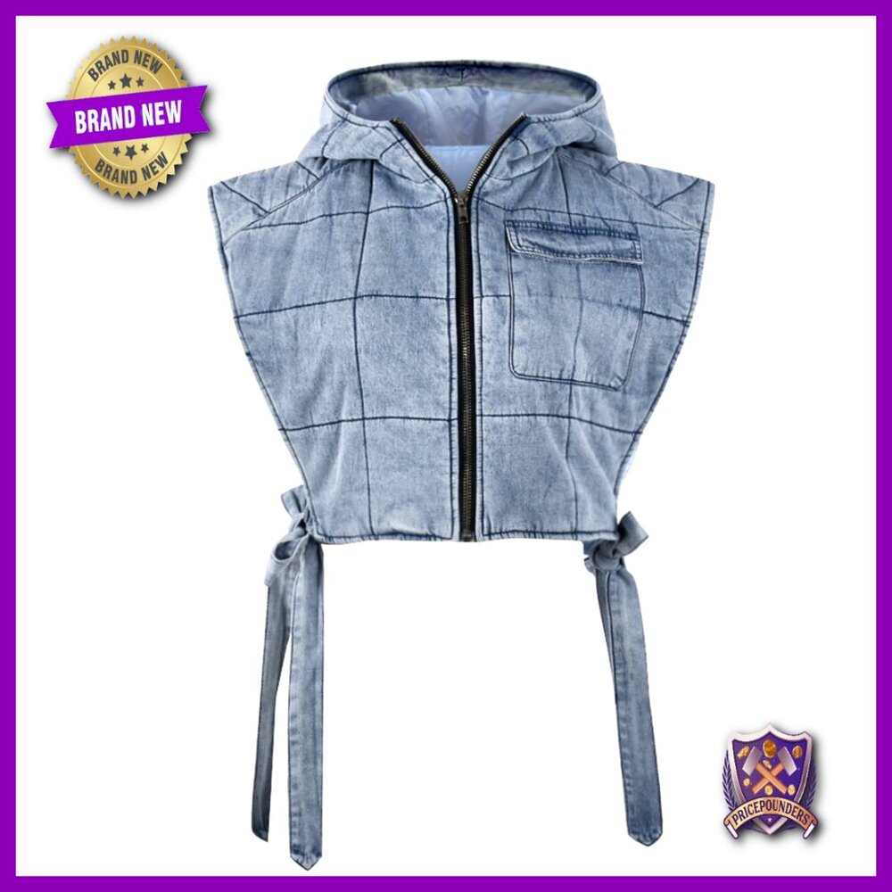 Sleeveless Hooded Denim Puffer Vest Cropped Quilted Casual Y2k Chic